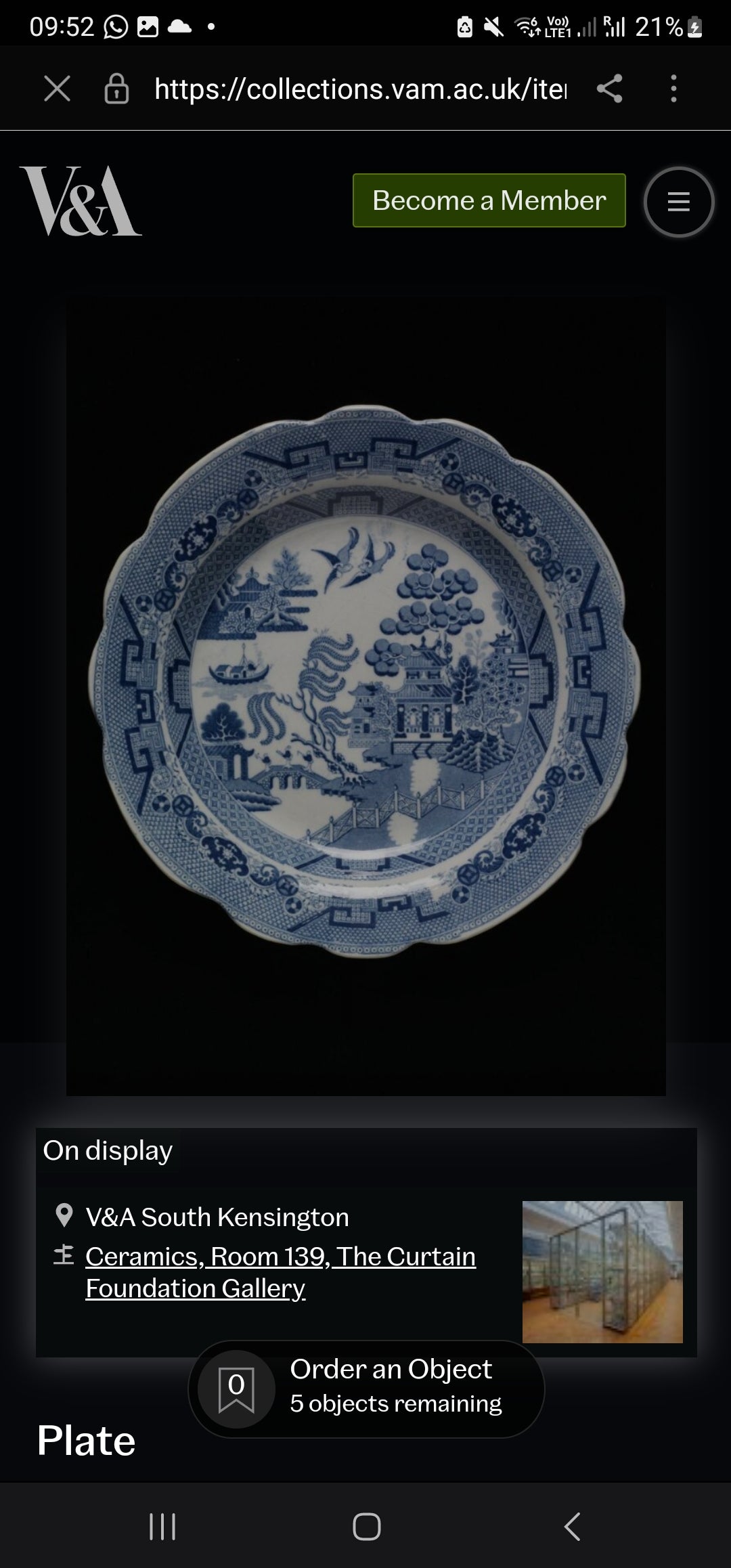 c1826 Antique Blue willow plate of  Opaque Granita Ferry Bridge Donnington Park