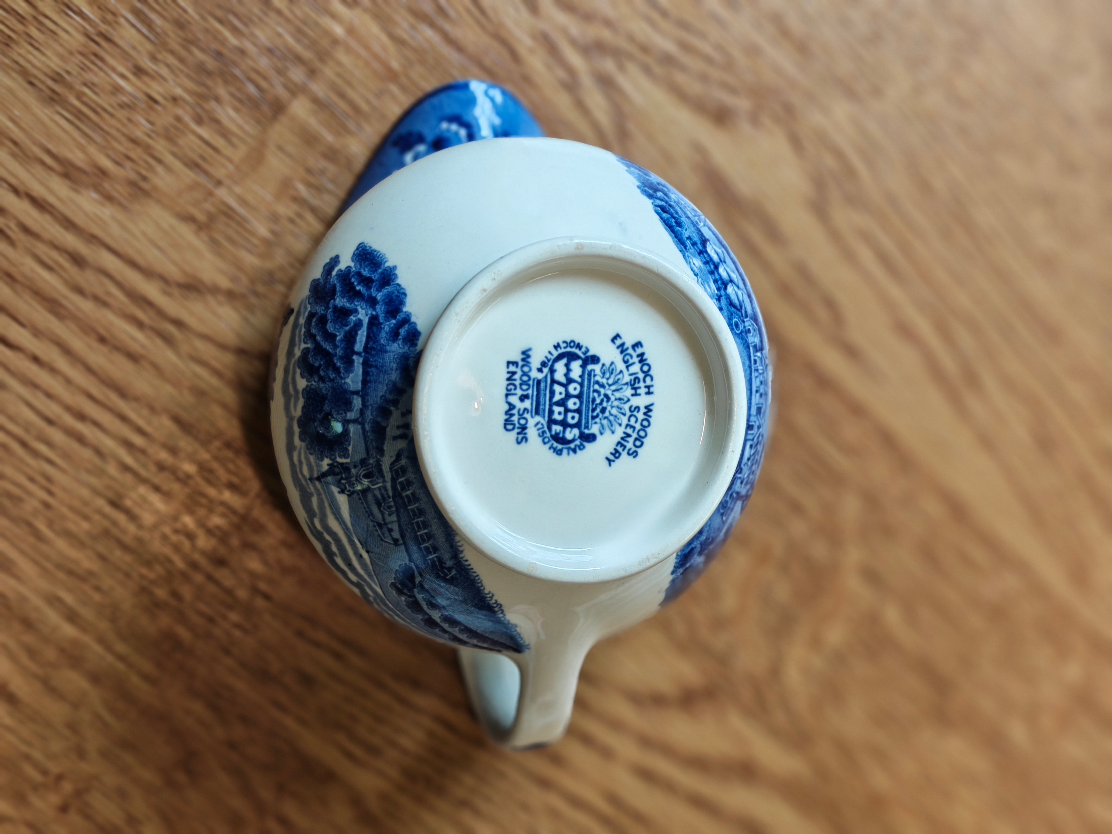 Wood and son blue and white gravy jug
