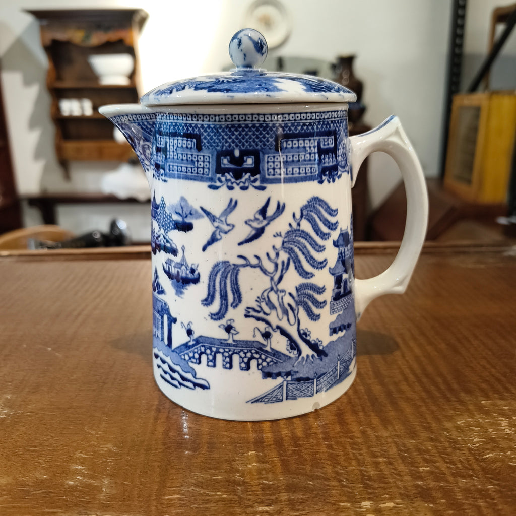 Antique Wedgwood Etruria Blue Willow Coffee Pot - Early 20th Century