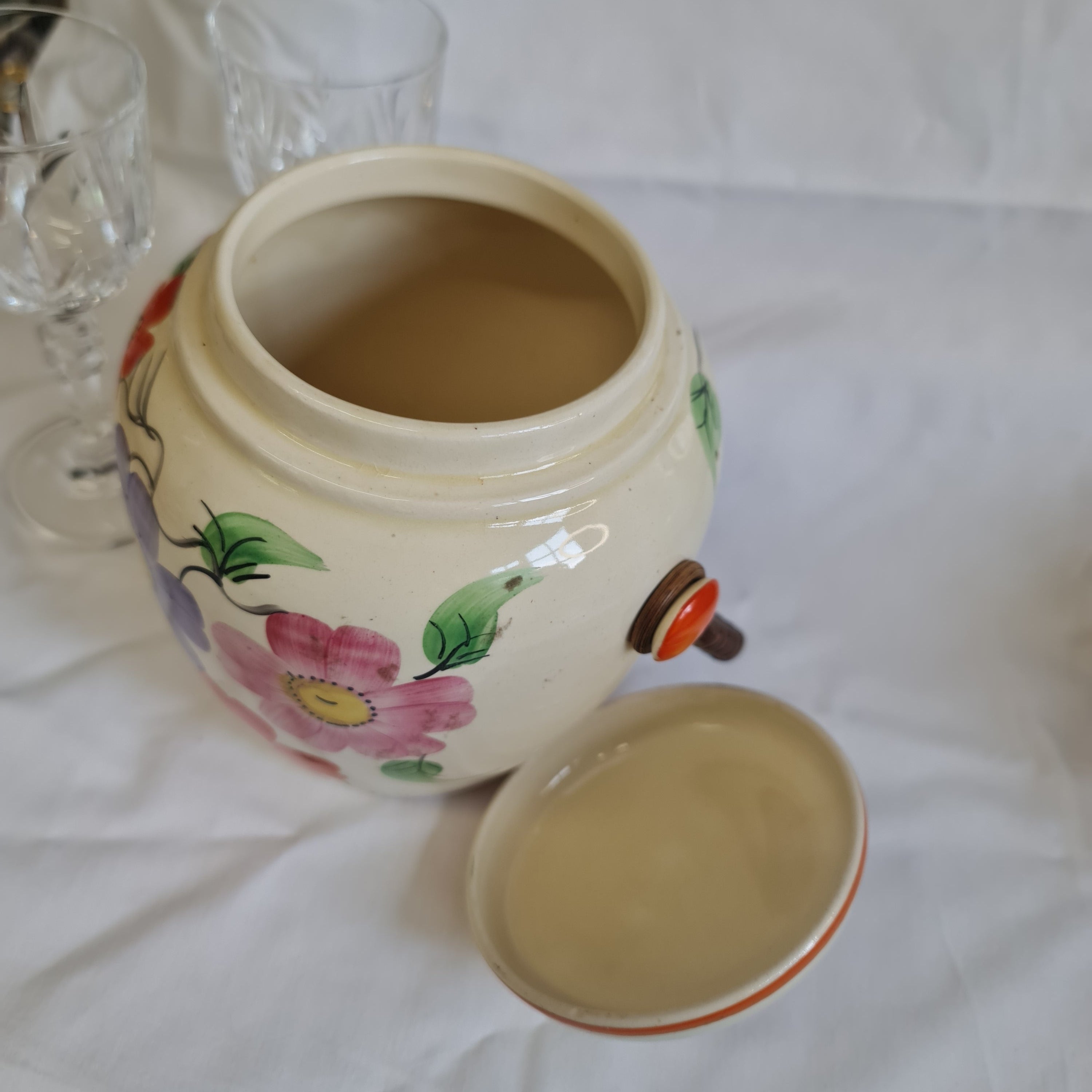 Vintage Authur wood biscuit barrel handpainted