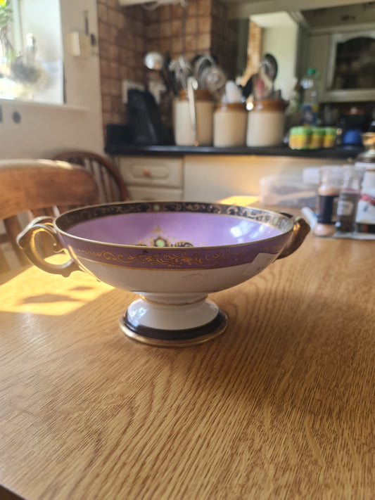 Early period hand painted Footed bowl with handle 1901-1920