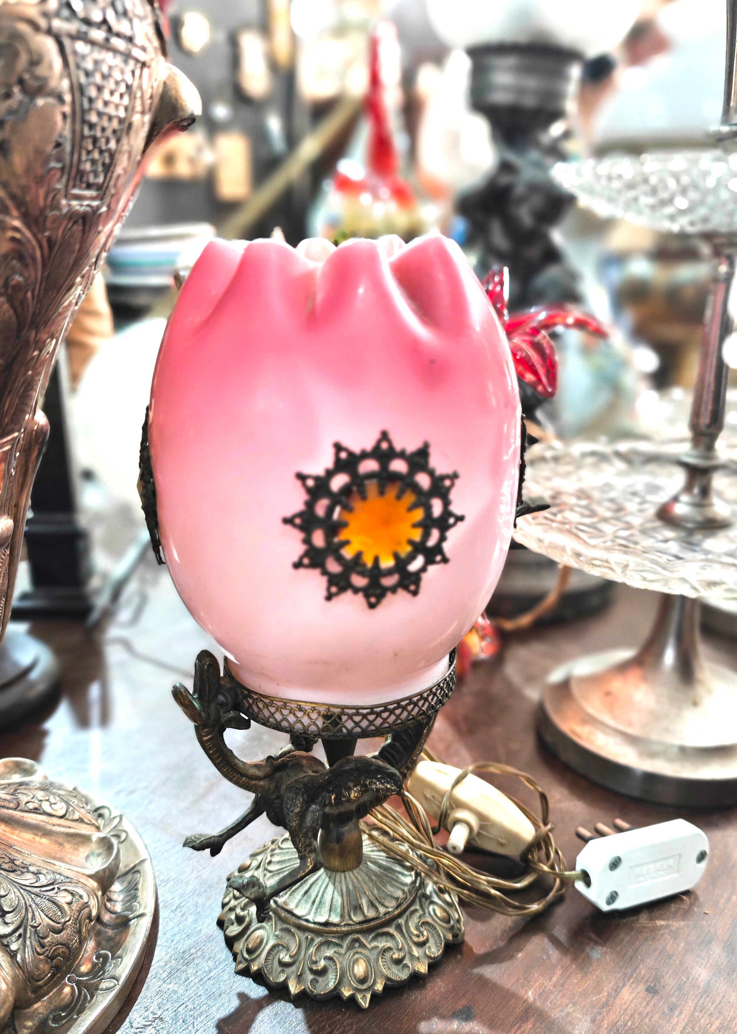 Rare Victorian period table lamp with brass base  from Italy