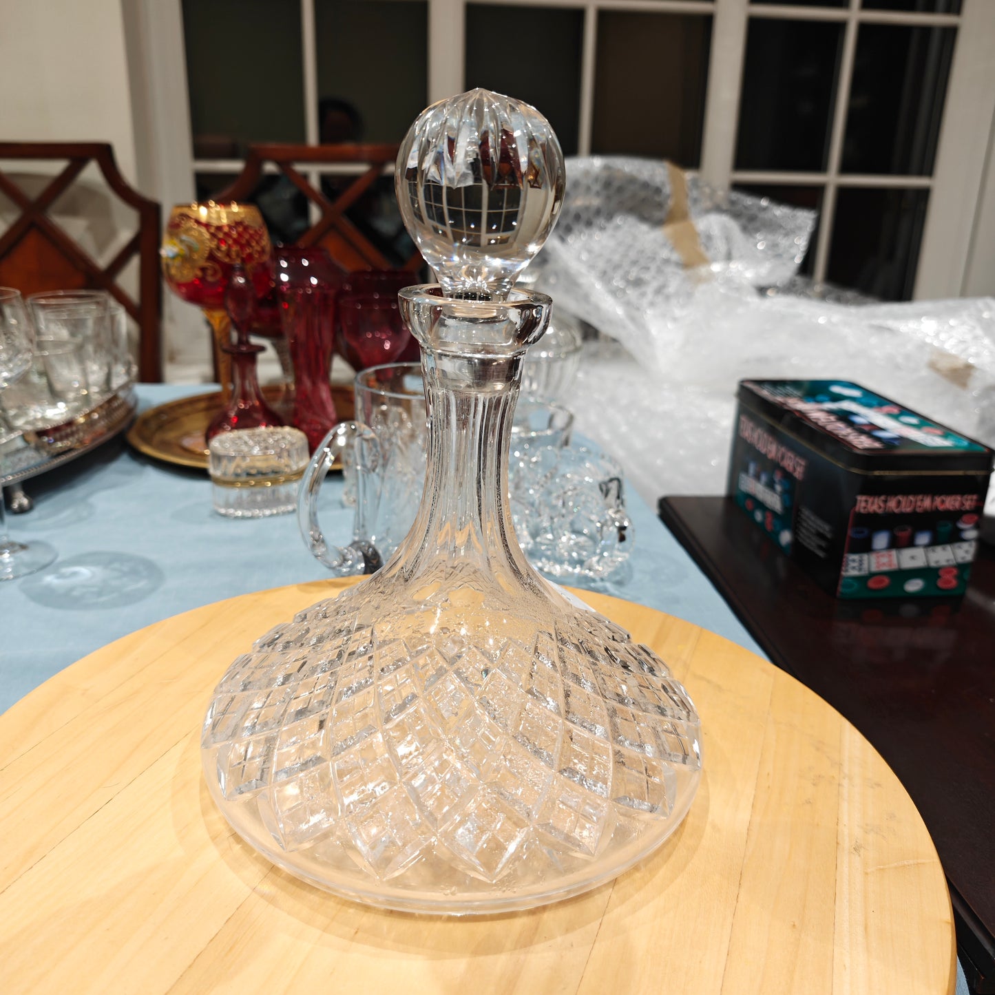 Vintage pressed glass decanter ship design