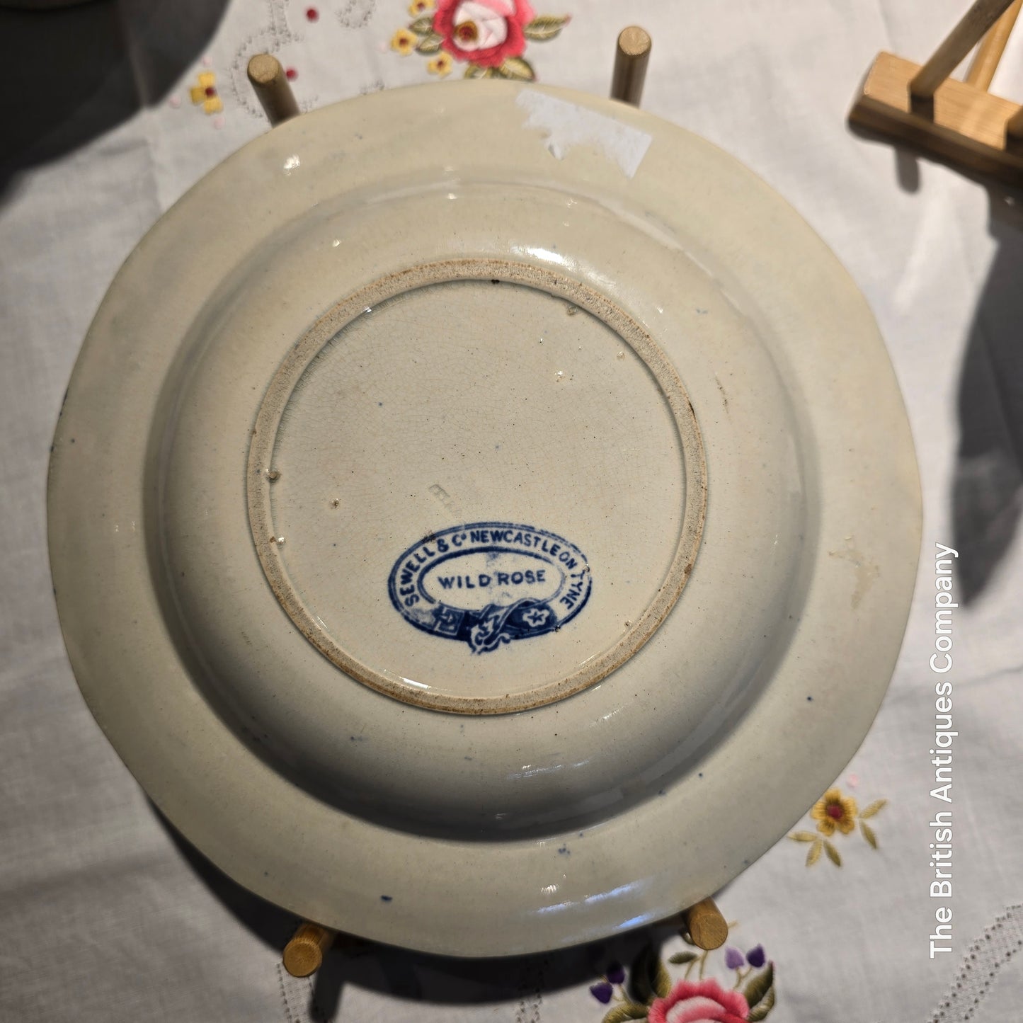 Antique Blue and White Transferware Plate - "Wild Rose" Pattern by B. Well & Co