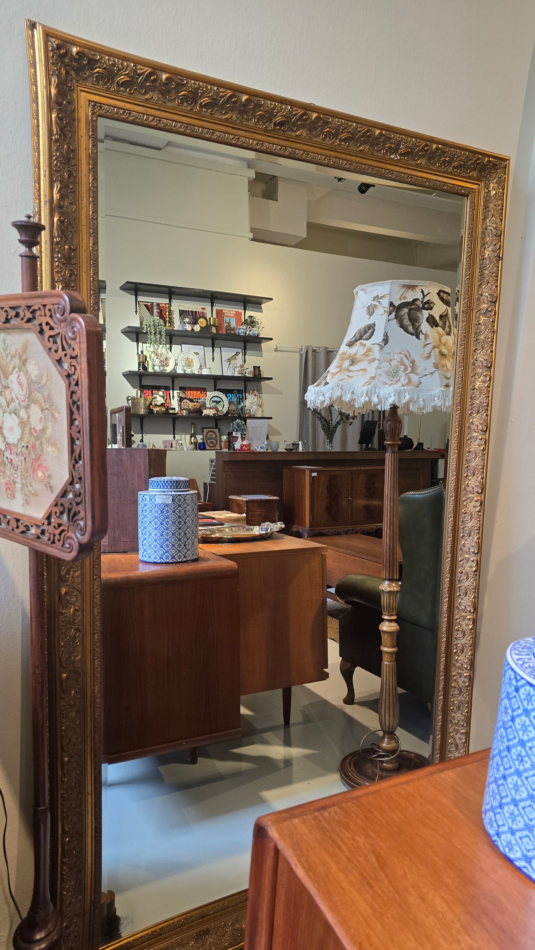 Vintage Gilt Wood Framed Bevel Edge Floor Length Mirror