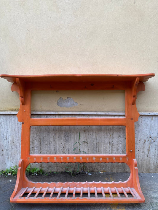 New Arrival! Vintage Solid Italy Pine Hand Made & Hand Carved Wall Mounted Kitchen Plate Rack