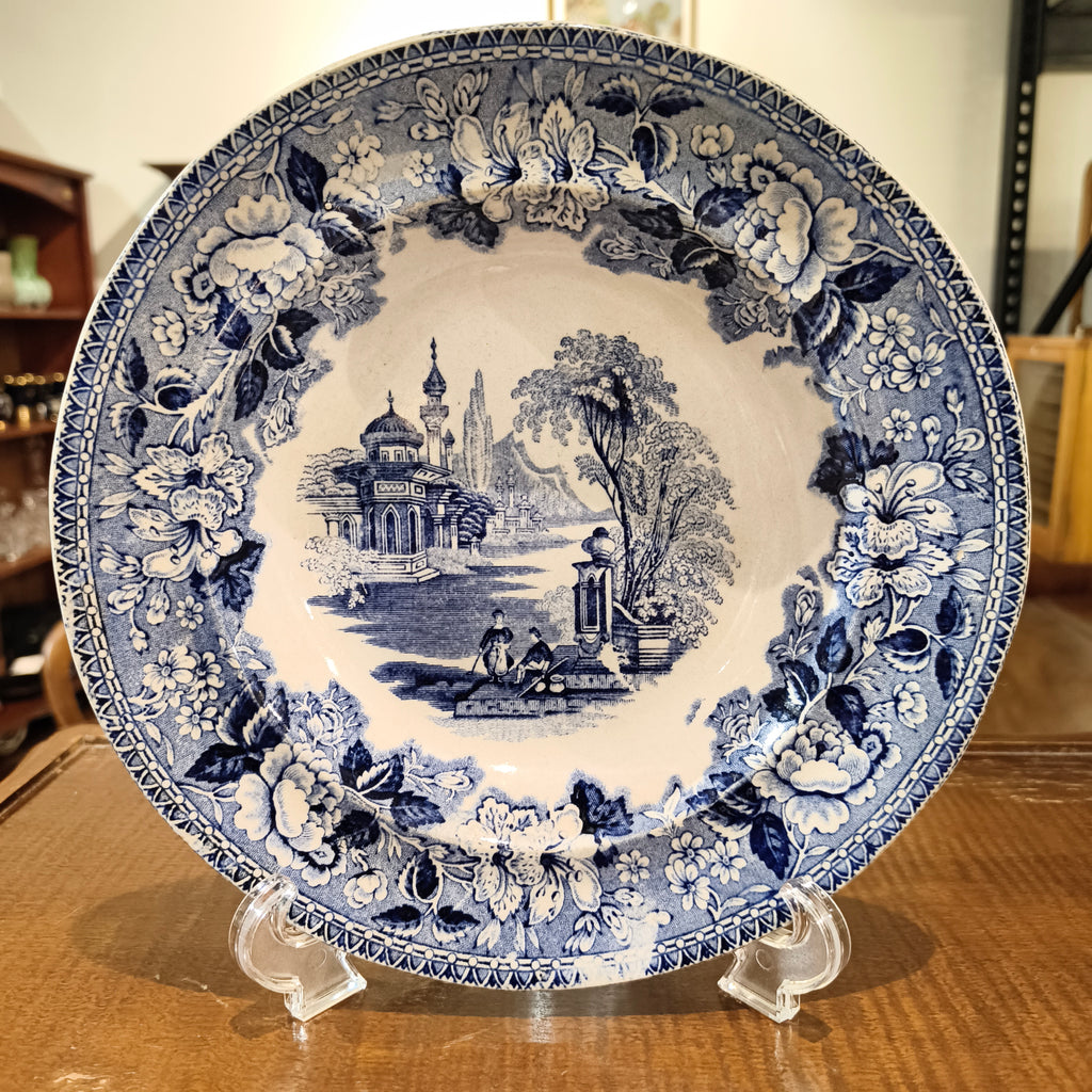 Antique Blue and White Transferware Soup Plate, "Bosphorus" Pattern by J. Marshall & Co. Bo'ness Pottery, Circa 1880