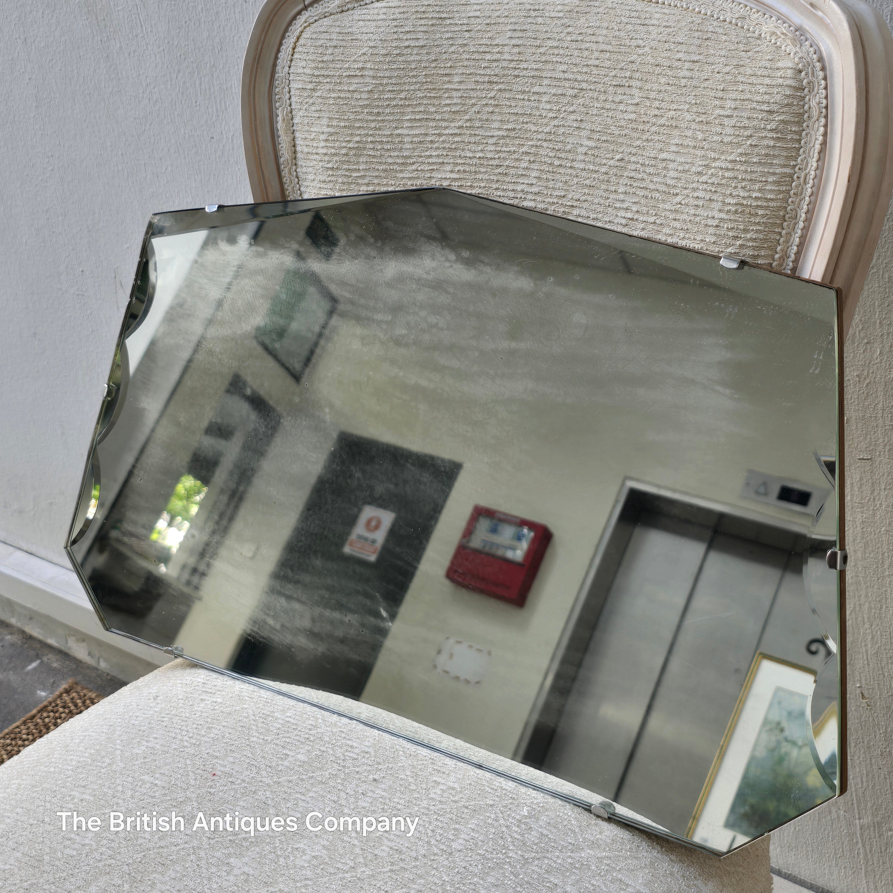 Elegant Art Deco / Mid-Century Frameless Horizontal Wall Mirror