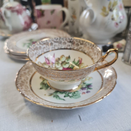 Beautiful vintage fine bone china -  summer fruit tea set