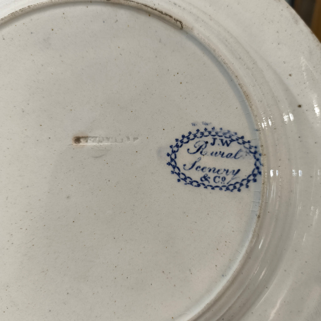 Antique J.W. & Co. "Rural Scenery" Blue Transferware Plate, c. 1845