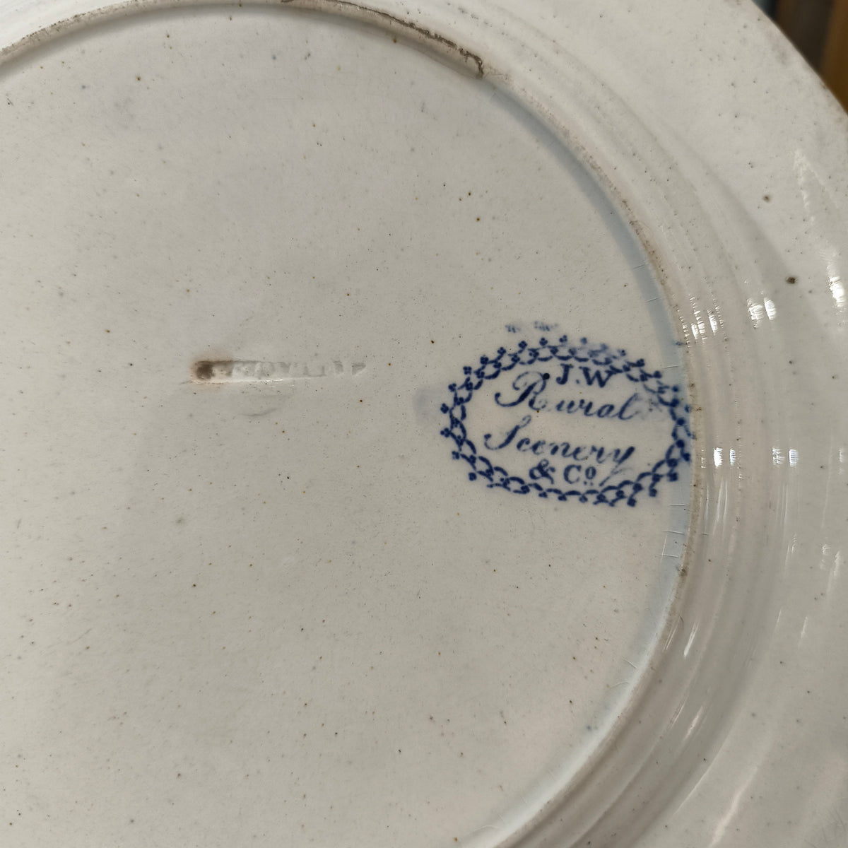 Antique J.W. & Co. "Rural Scenery" Blue Transferware Plate, c. 1845