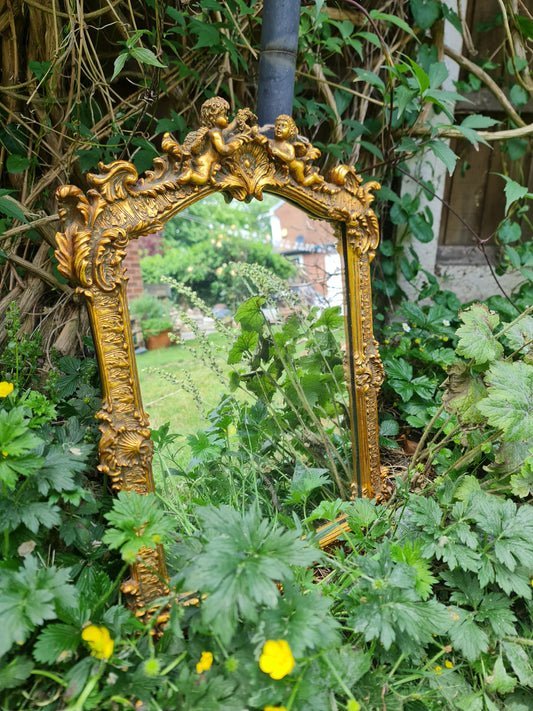 Antique stunning heavy gilt frame mirror 55 x 38cm