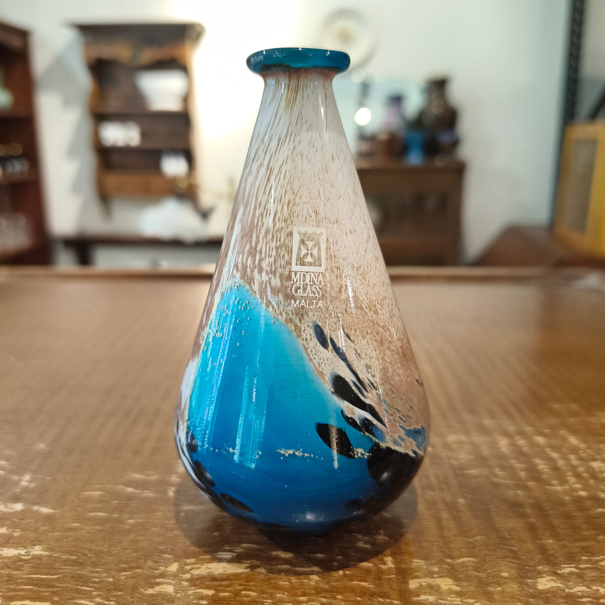 Mdina Glass Malta Vintage Art Glass Vase — Sea & Sand, c.1970s