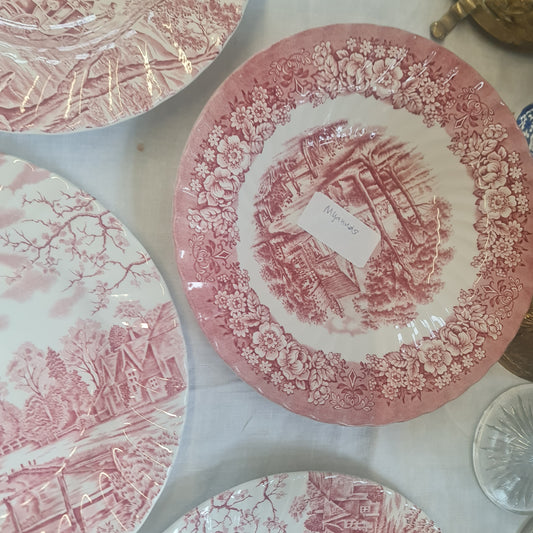 Assortment vintage cranberry pasta bowl and dinner plate