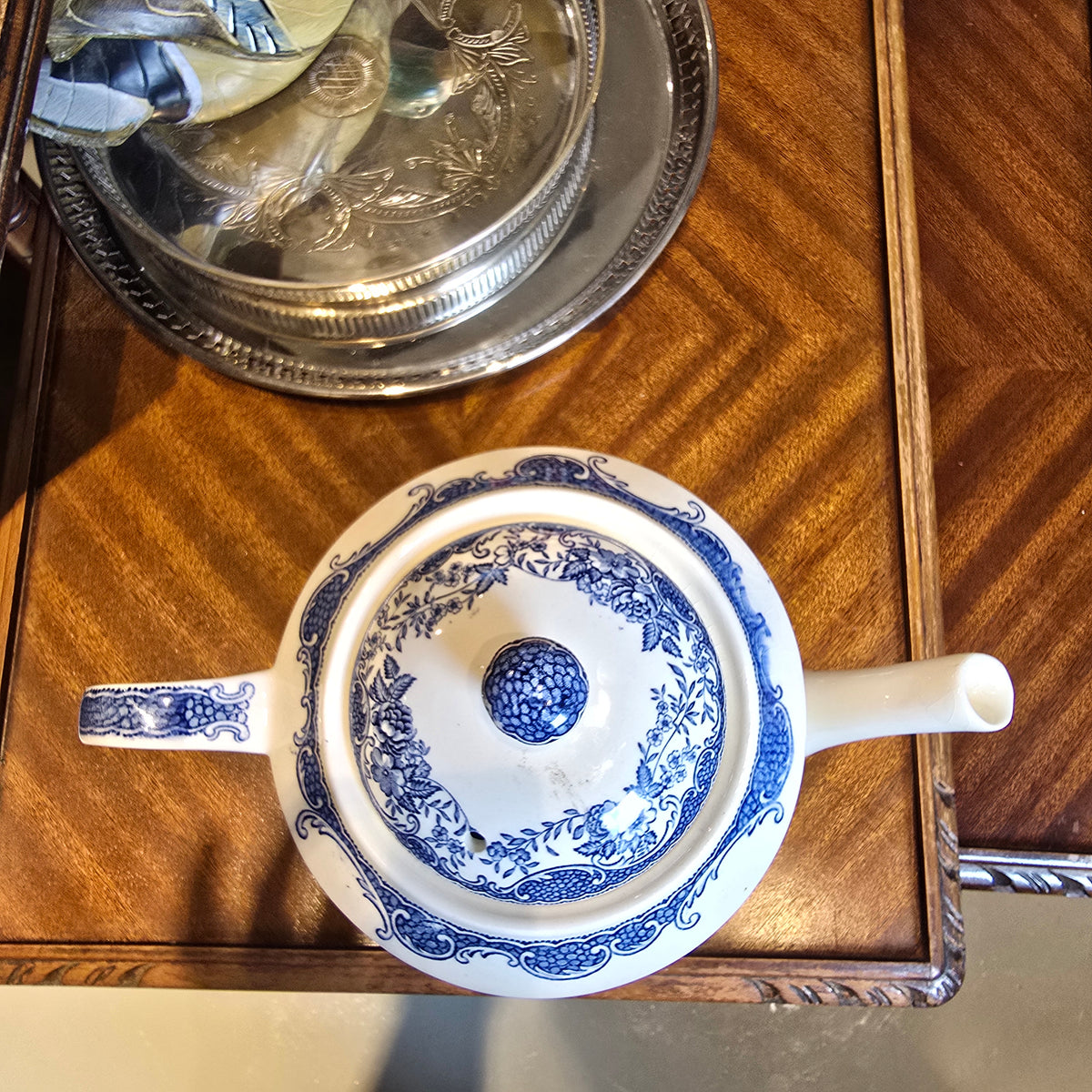 Vintage Royal Tudorware Blue and White Coffeepot, Barker Bros.
