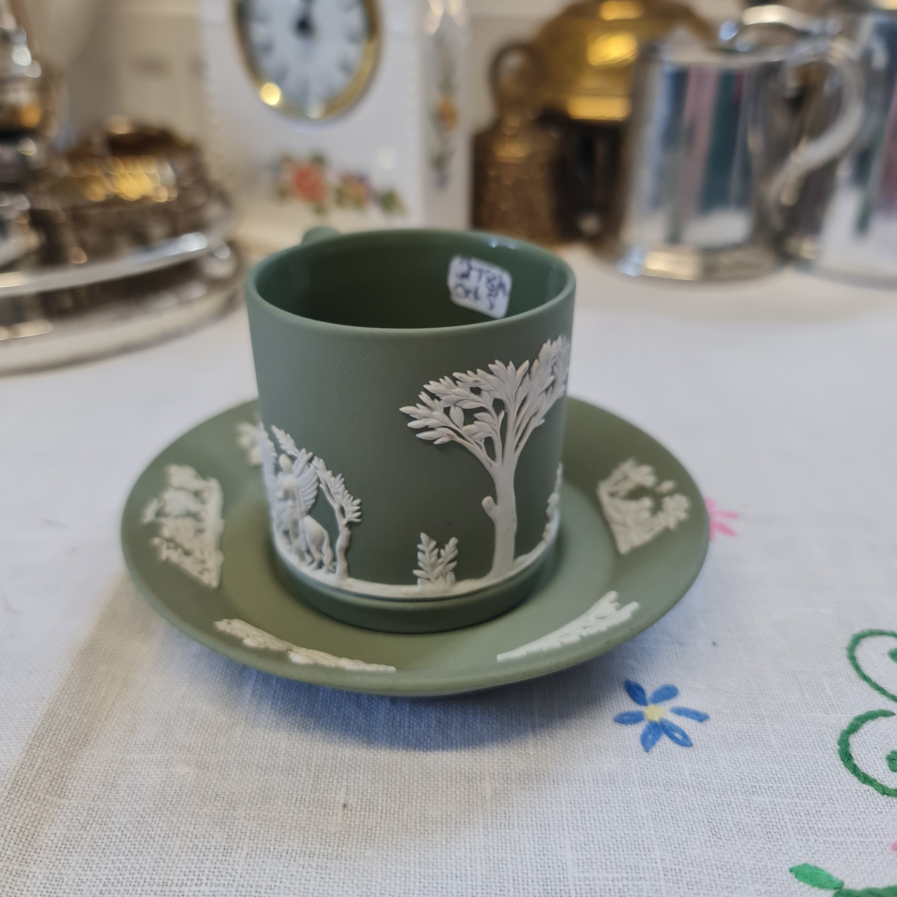 Wedgwood Jasperware sage green coffee set