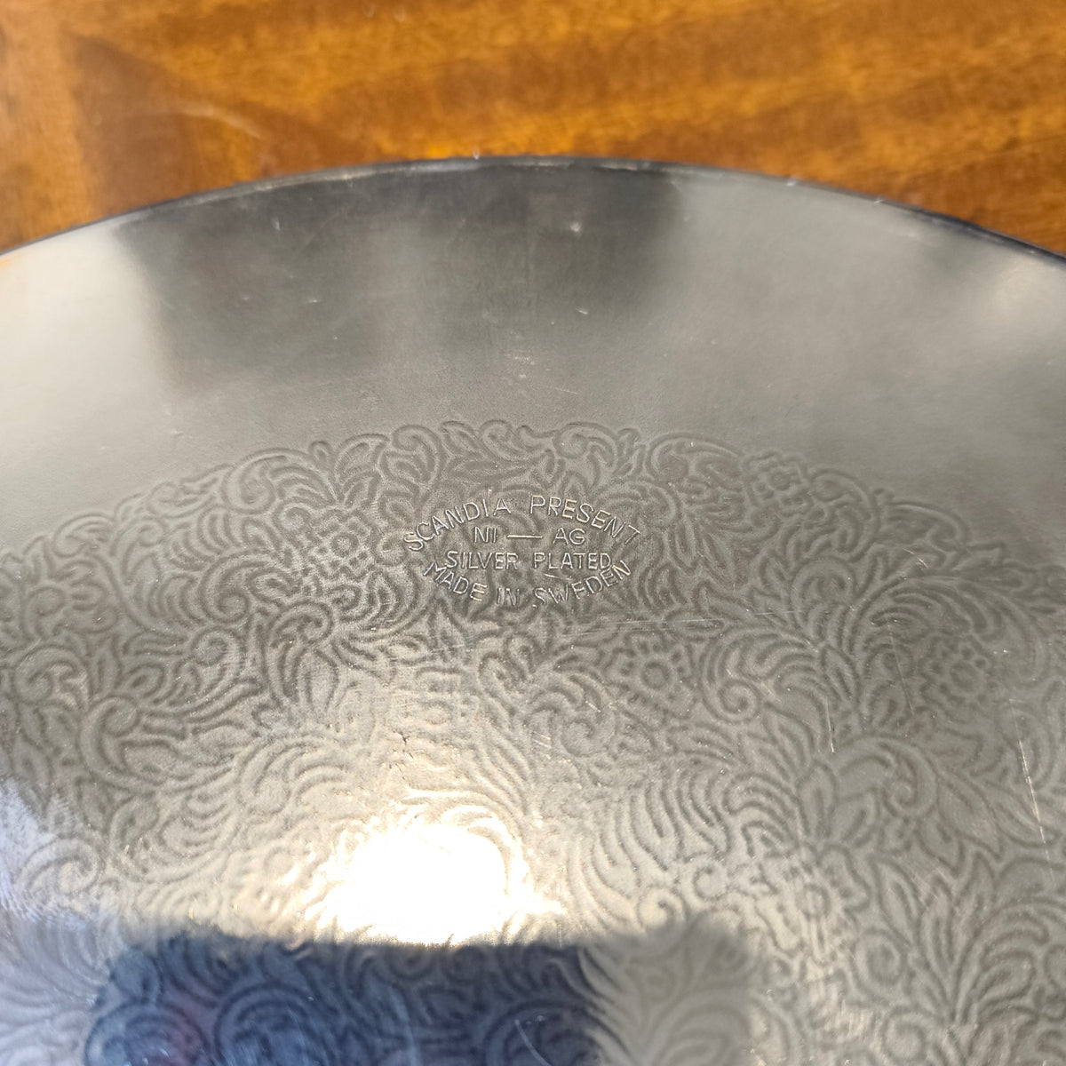 Vintage Swedish Silver-Plated Serving Tray with Pierced Gallery Rim