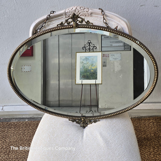 Elegant Oval Bevelled Edge Vintage Wall Mirror with Brass Frame