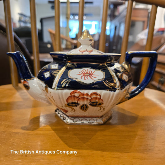 Antique British Staffordshire "Gaudy Welsh" Pattern Hand-Painted Teapot by Allerton & Sons (c. 1830-1850)