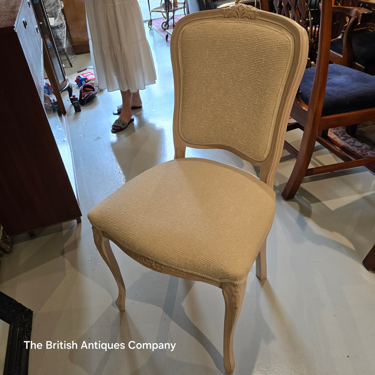 French Louis XV Style Side Chair with Limed Finish and Neutral Texture Upholstery