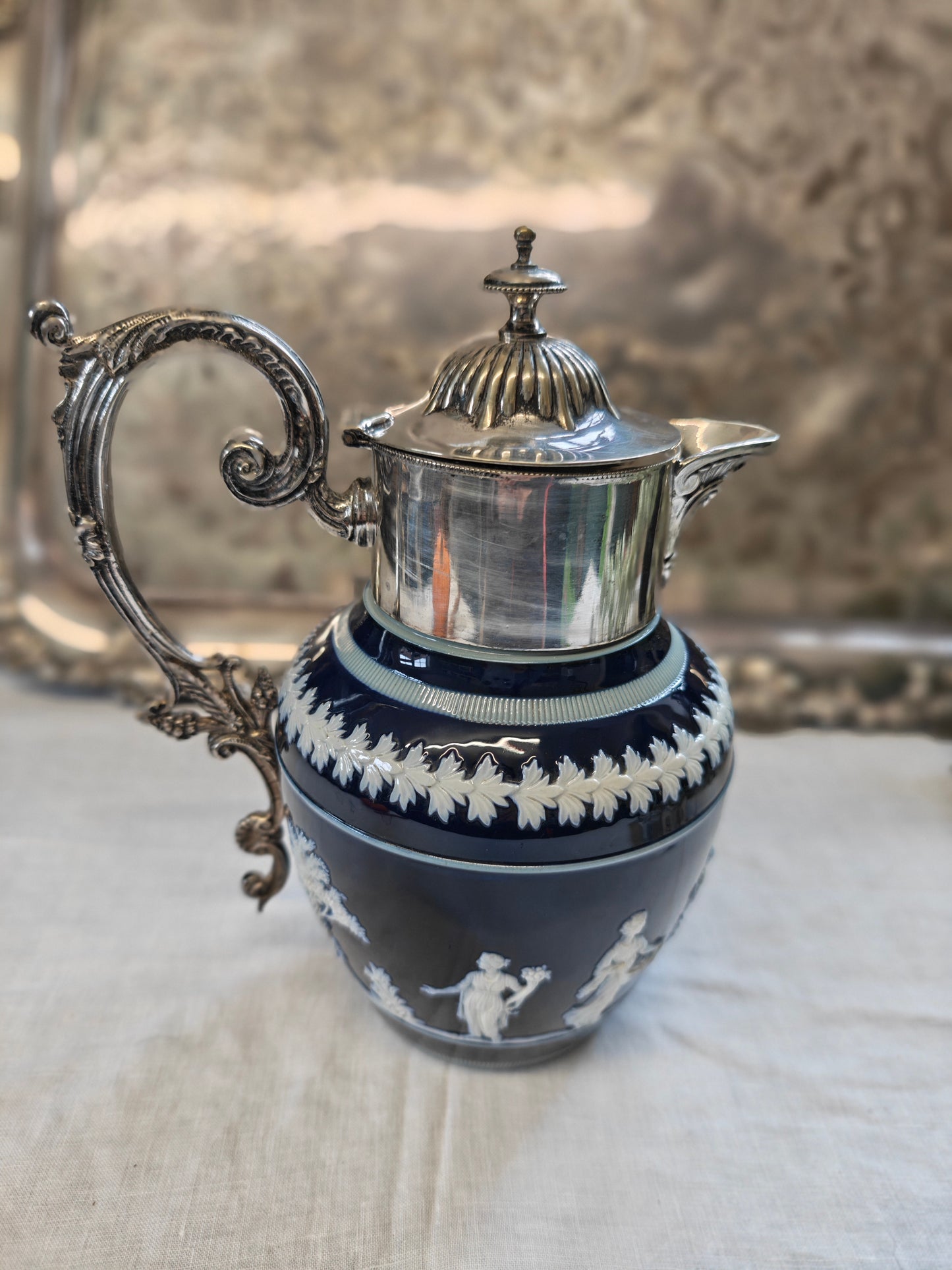19th century Copeland pitcher with silver plated spout