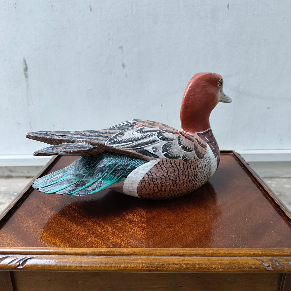 Vintage Hand Carved and Painted Wooden Wigeon Duck Sculpture