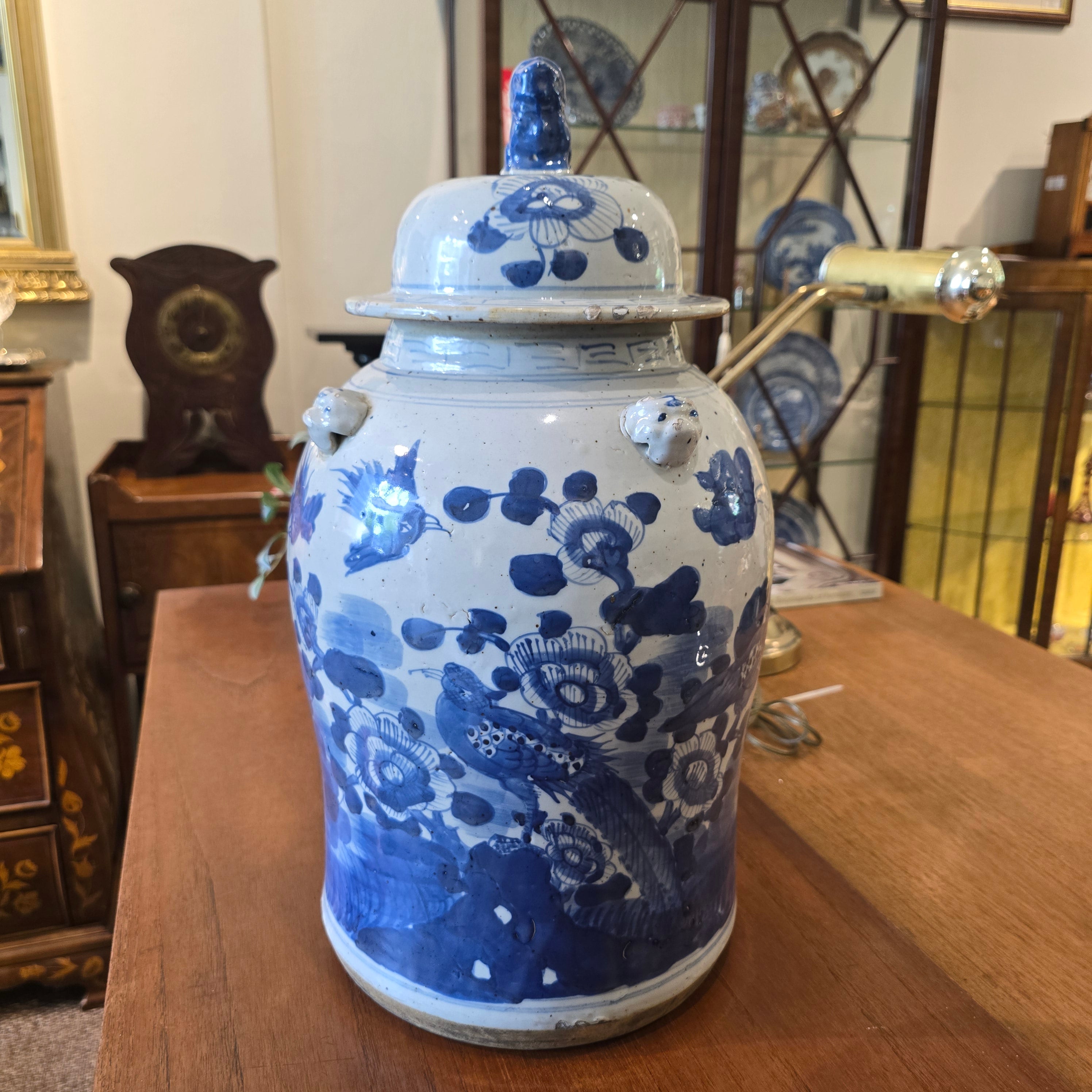 Late 1800s Handpainted Ginger Jar with Cover
