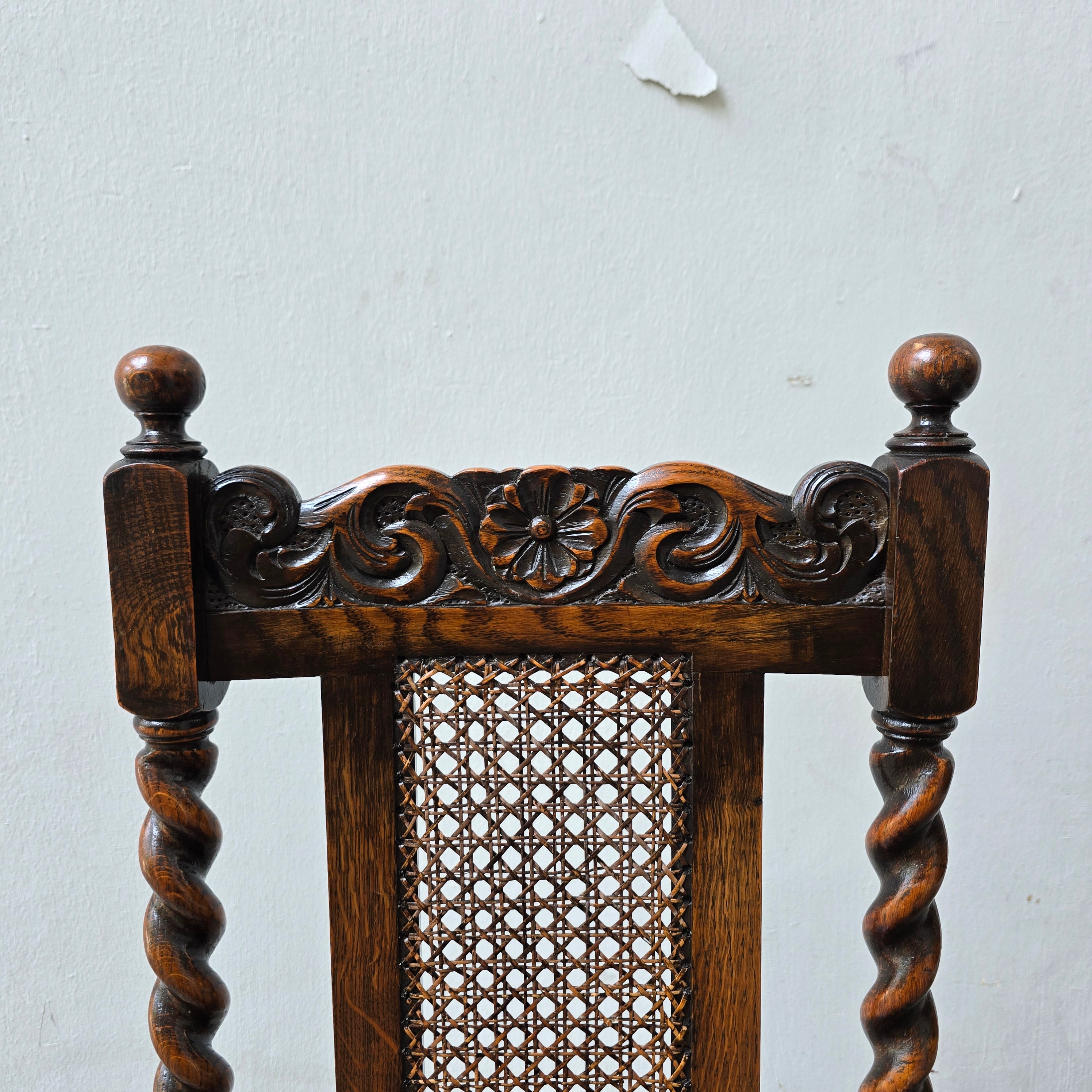 Antique Ewardian Barley Twist High Back Dining Chair | Oak on Turned Supports