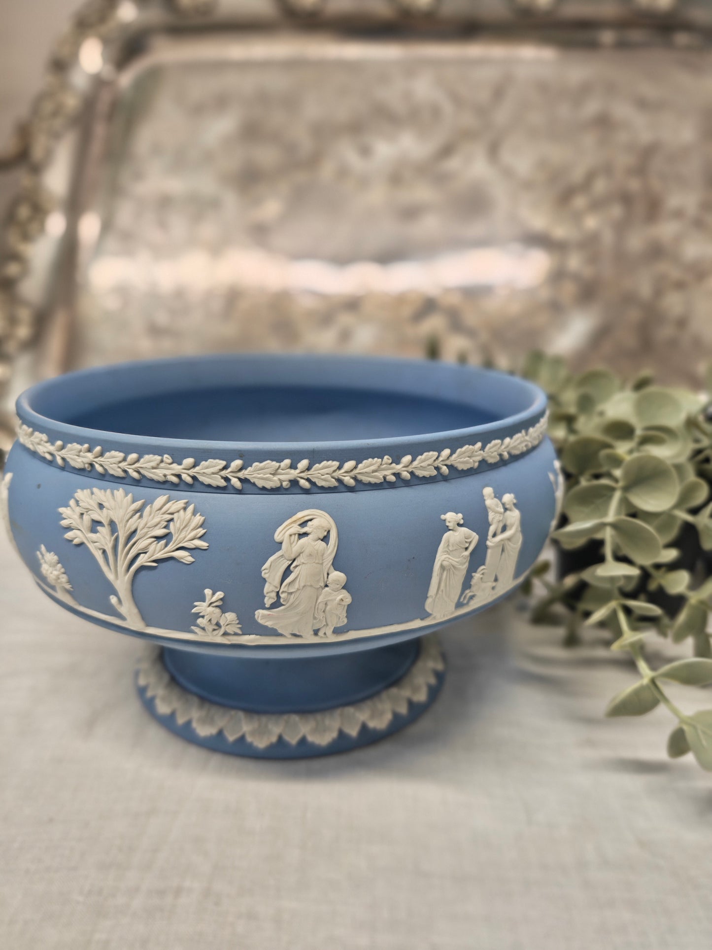 Wedgwood Jasperware pedestal bowl - sky blue