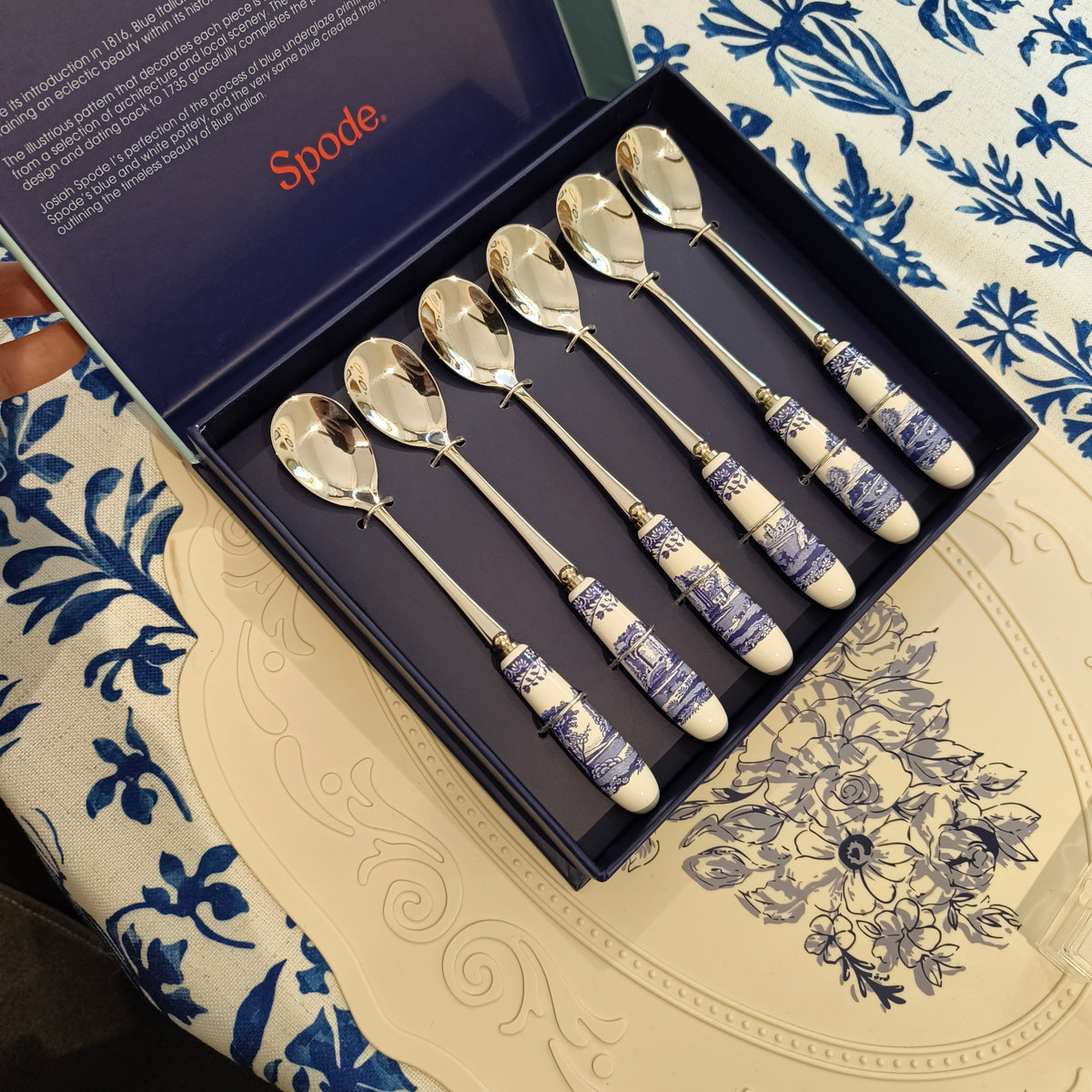Spode Blue Italian Set of 6 Teaspoons