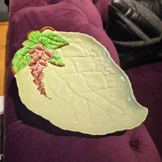 Vintage Carlton Ware "Foxglove" Leaf Dish - Handpainted Ceramic Serving Plate - Made in England