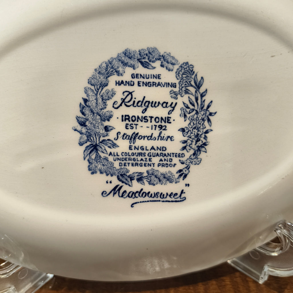 Vintage Ridgway Meadowsweet Blue White Ironstone Oval Dish Staffordshire England