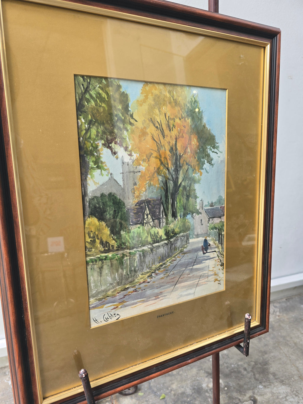 Village Lane Painting of Prestbury UK, signed by artist H.Cuhley