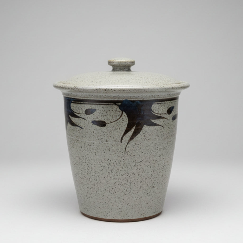 Mid Century Modern Studio Pottery Jar - Hand-Painted Botanical Motifs