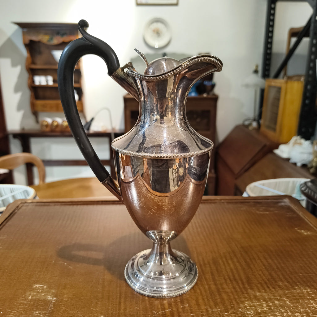 Antique Silver Plated Ewer Pitcher with Beaded Rim & Scroll Handle - EPNS