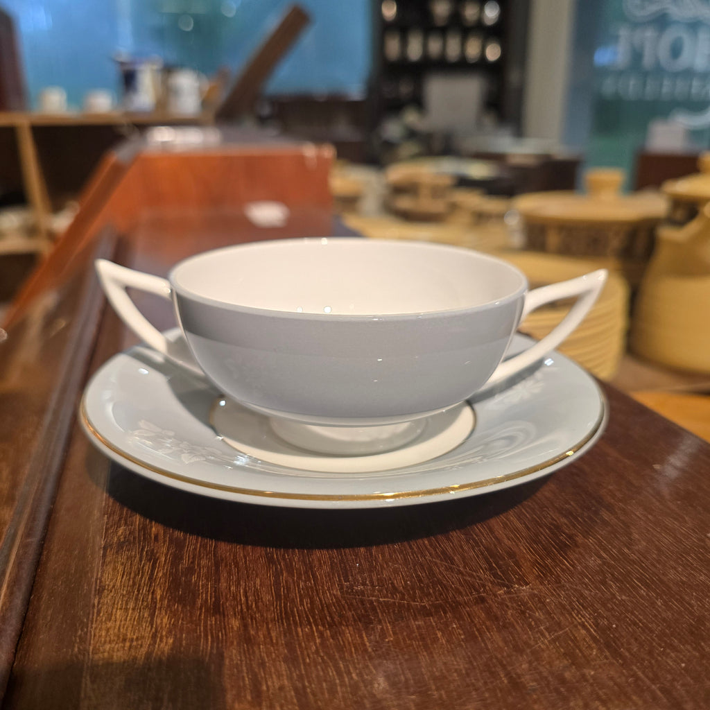 Vintage Minton "Twilight" Grey Bone China Soup Coupe & Saucer Set – Made in England (S667)