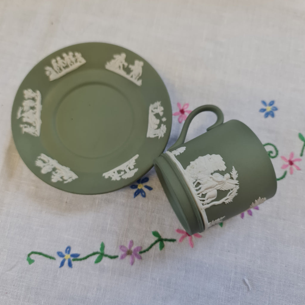 Wedgwood Jasperware sage green coffee set