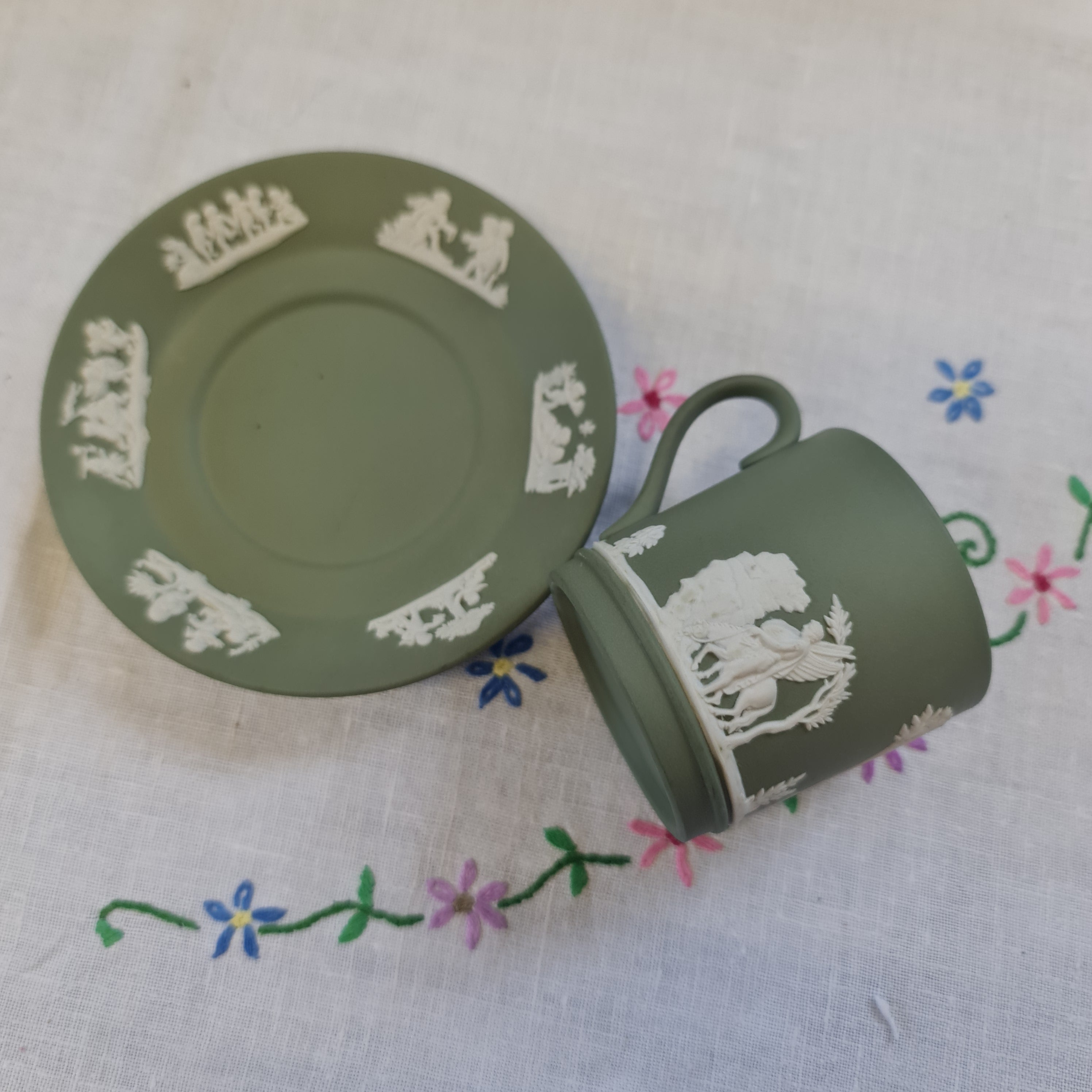 Wedgwood Jasperware sage green coffee set