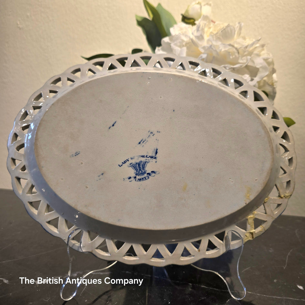 Antique Blue and White "Lady of the Lake" Pierced Border Plate by Carey's
