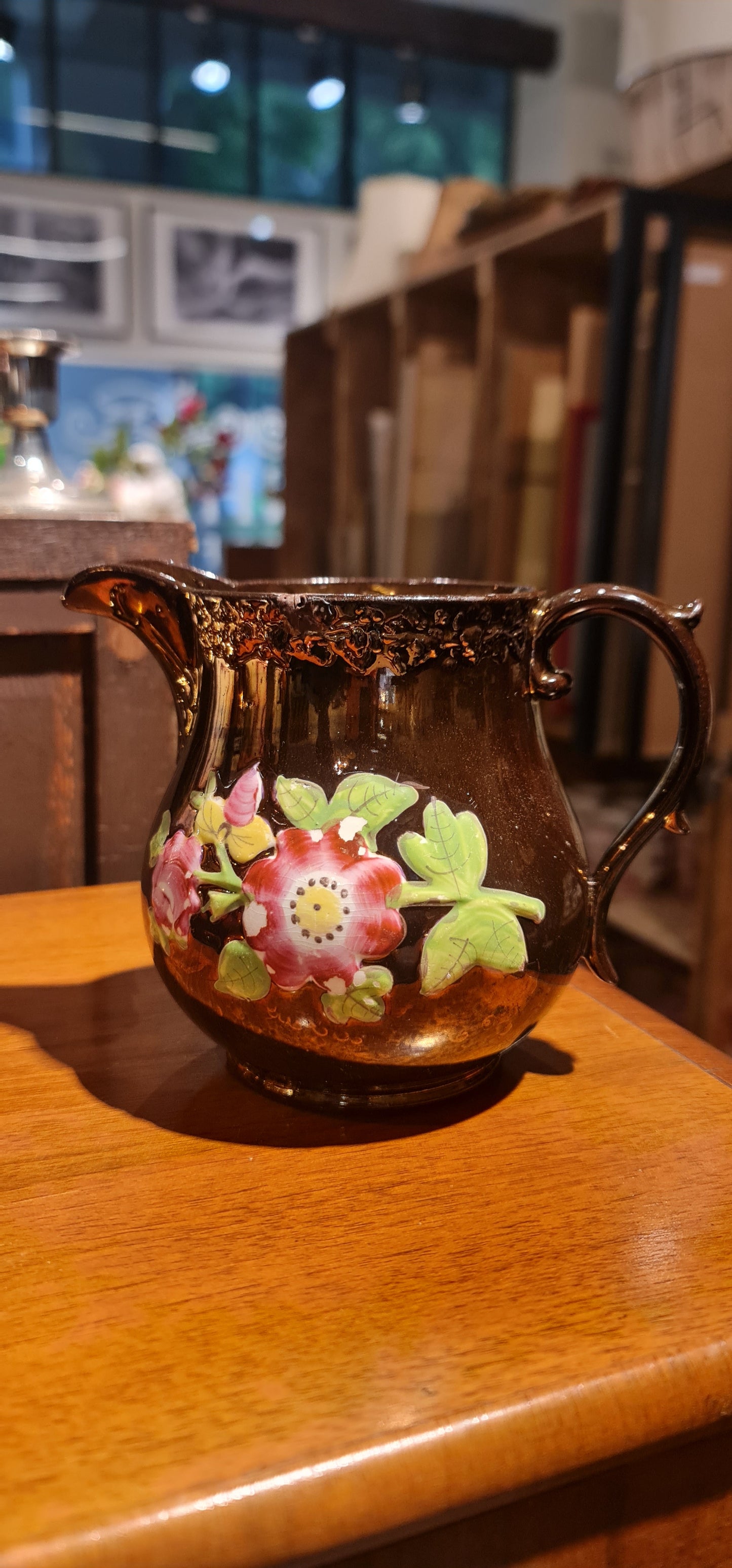 Antique Staffordshire Copper Lustreware handpainted pitcher/jug.