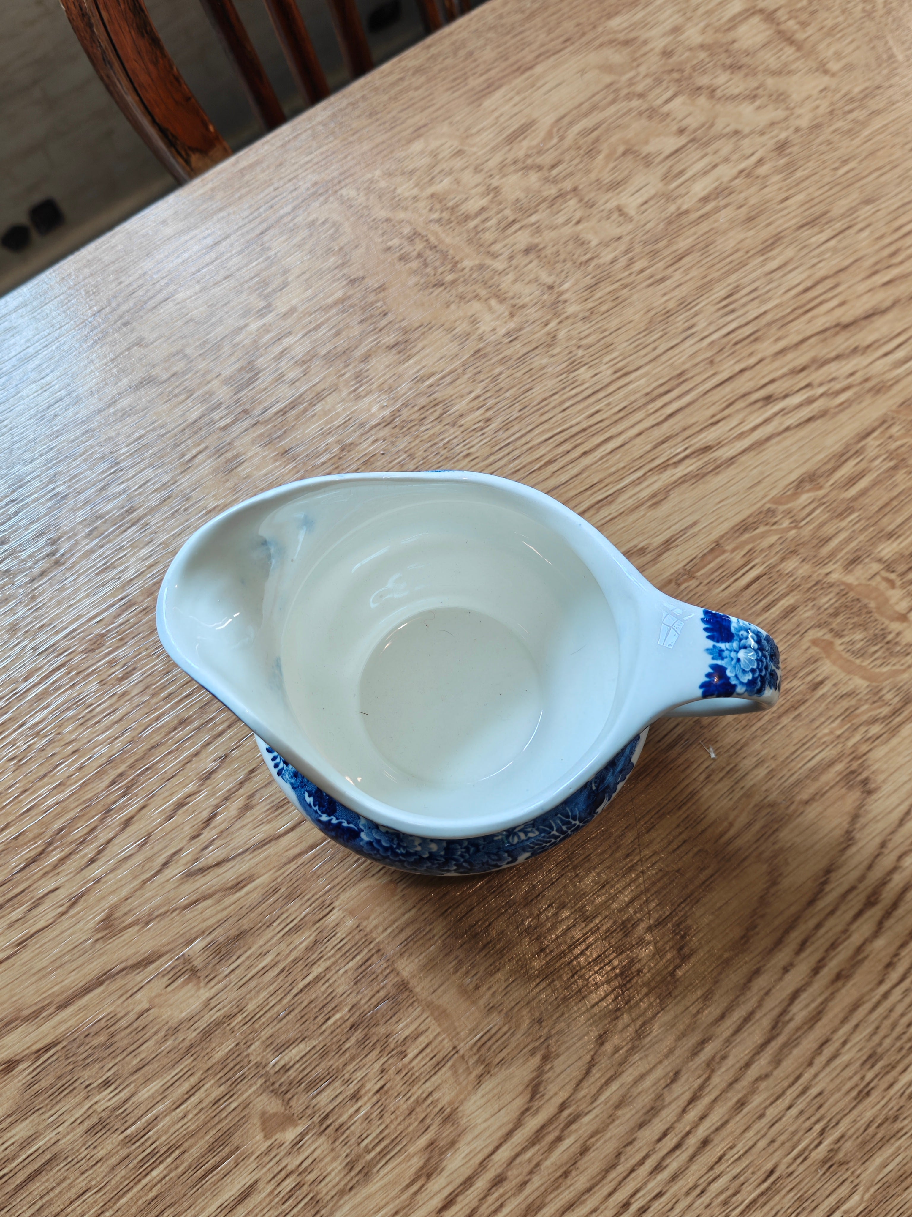 Wood and son blue and white gravy jug