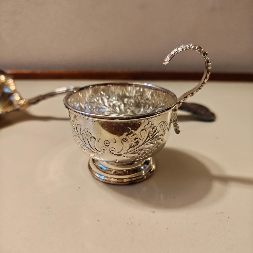 Vintage 1950 high quality hand cut crystal punch bowl on stem feet with 6 X silver plated cup