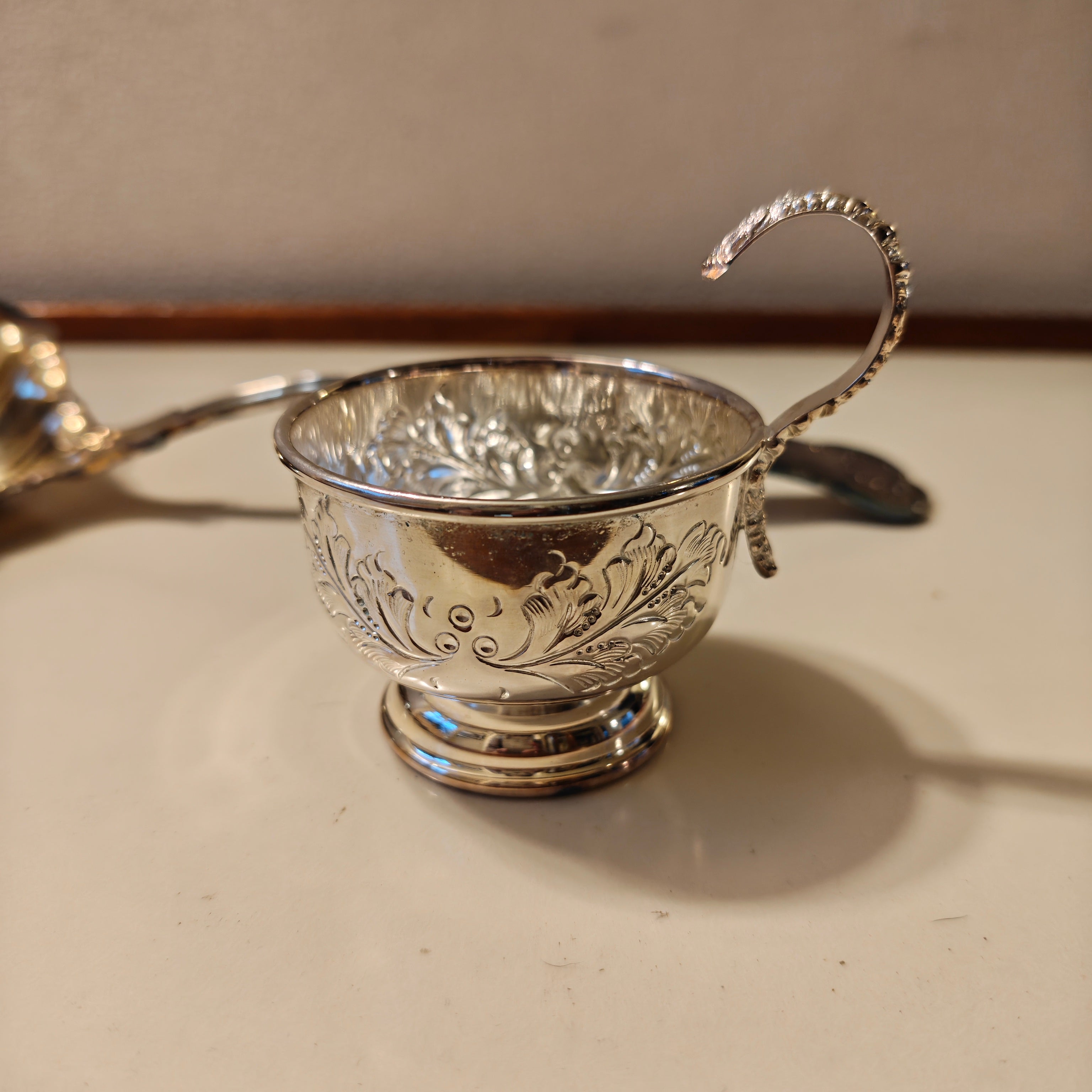 Vintage 1950 high quality hand cut crystal punch bowl on stem feet with 6 X silver plated cup