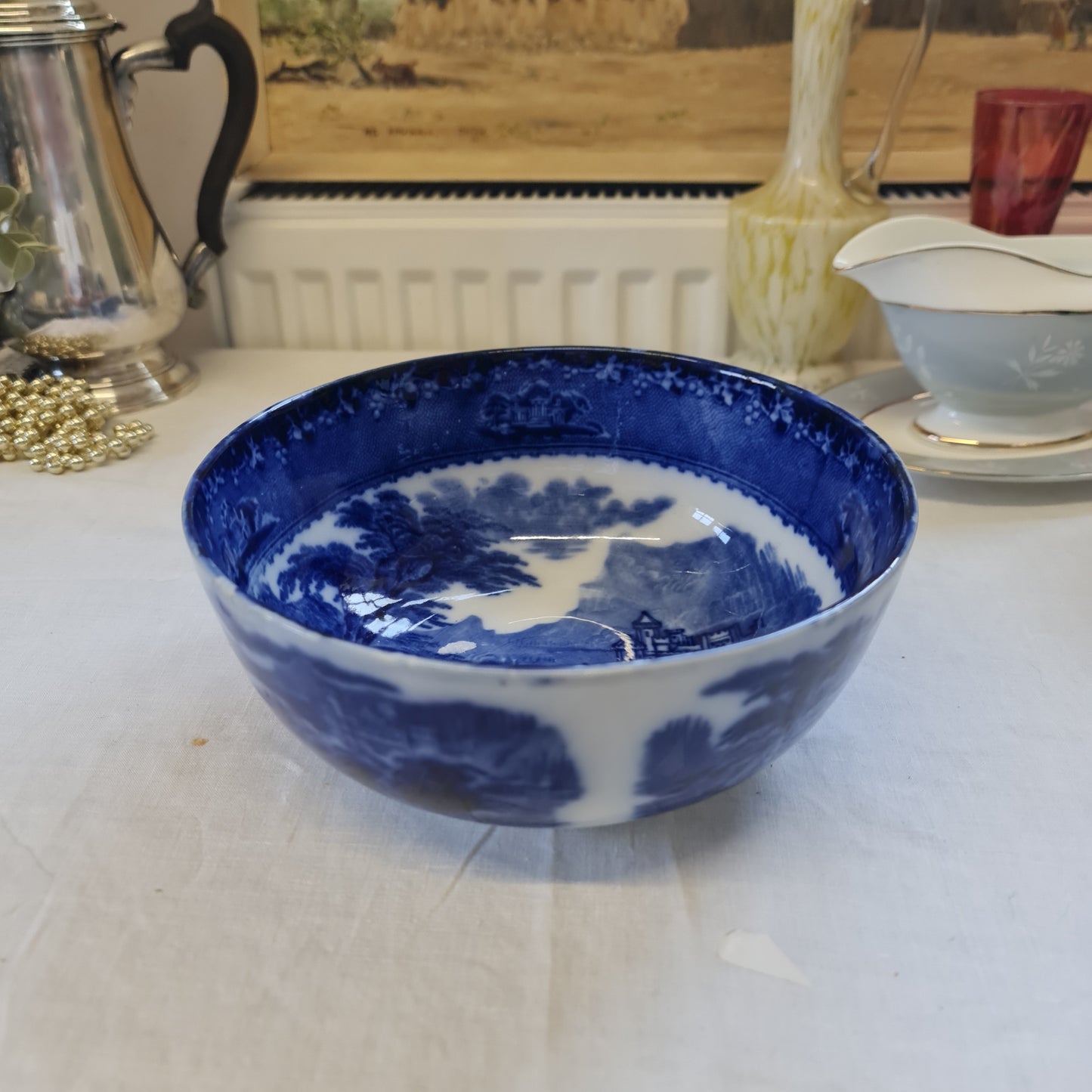 Antique flower blue jenny lind big bowl