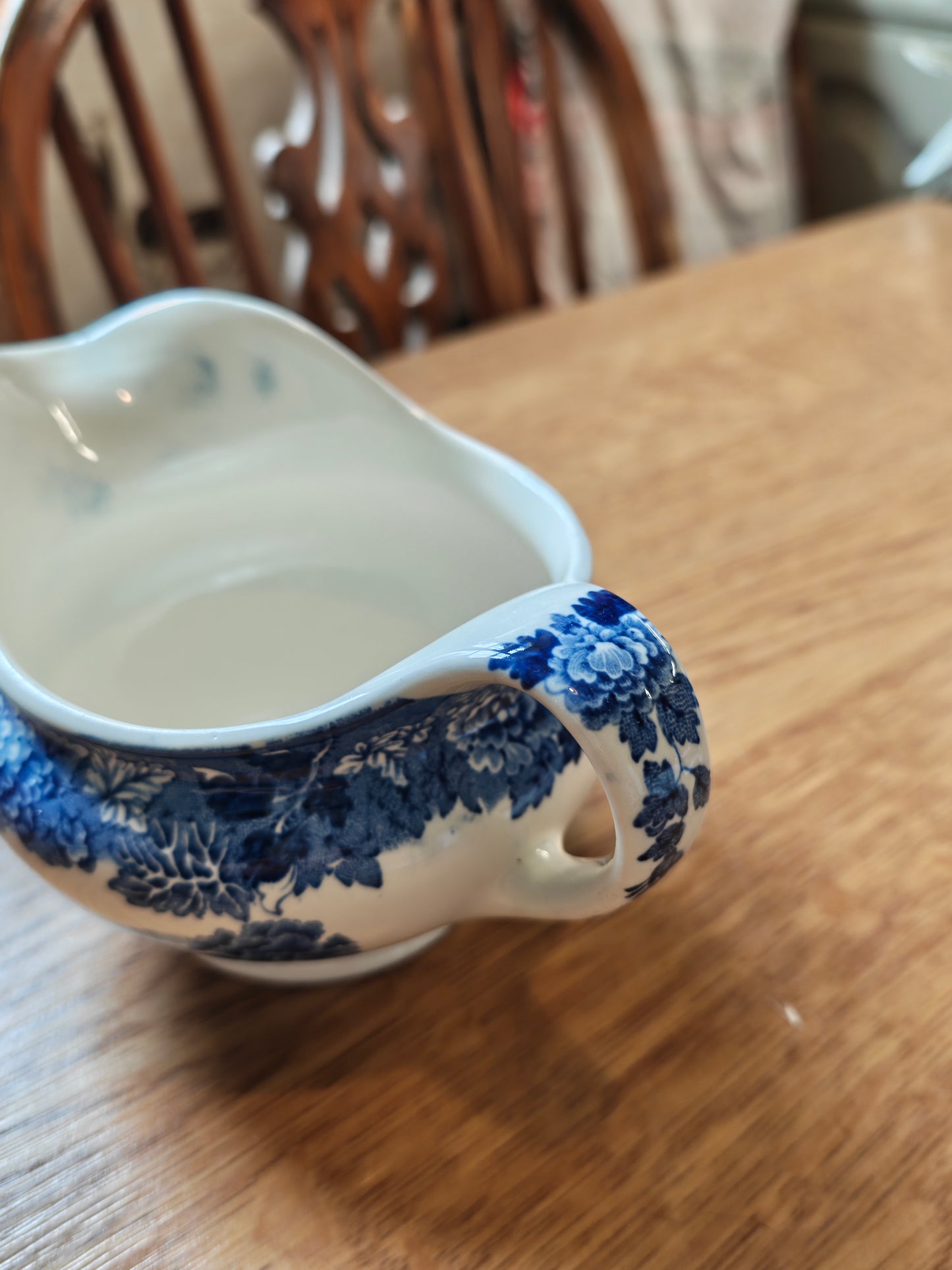 Wood and son blue and white gravy jug