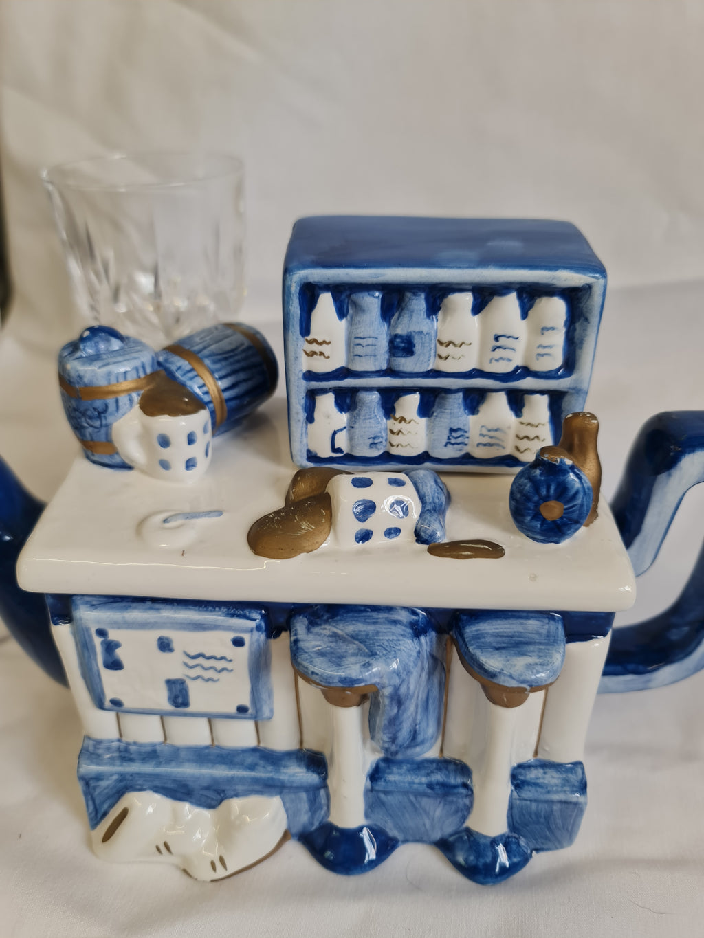 Vintage collector teapot blue oven top