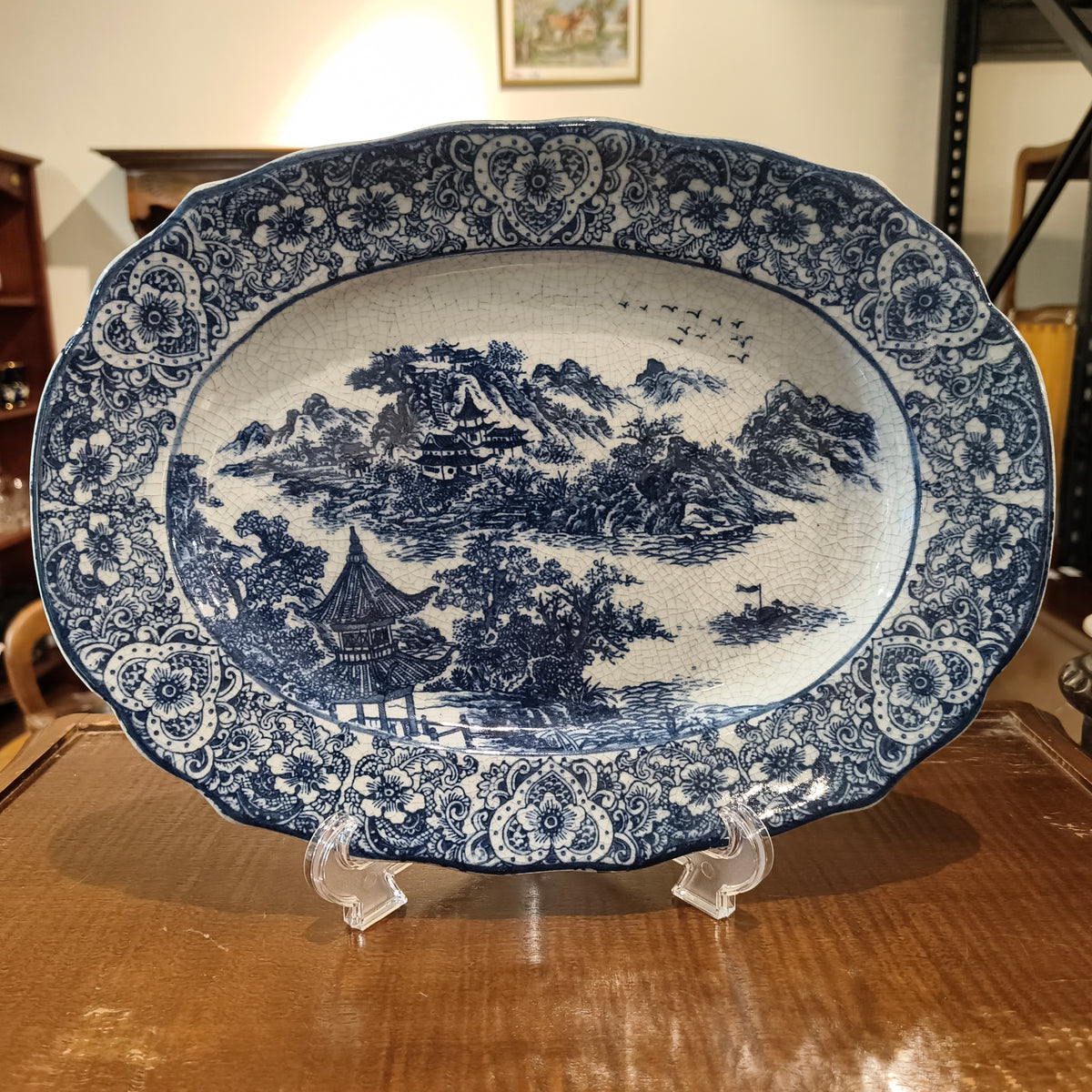 Vintage Swinnertons Olde Alton Ware Blue & White Oval Serving Platter