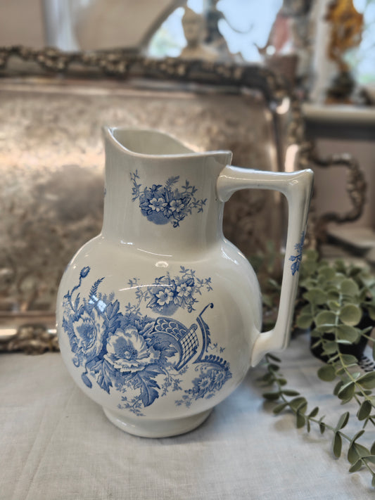 19th french Antique jug with blue transferware