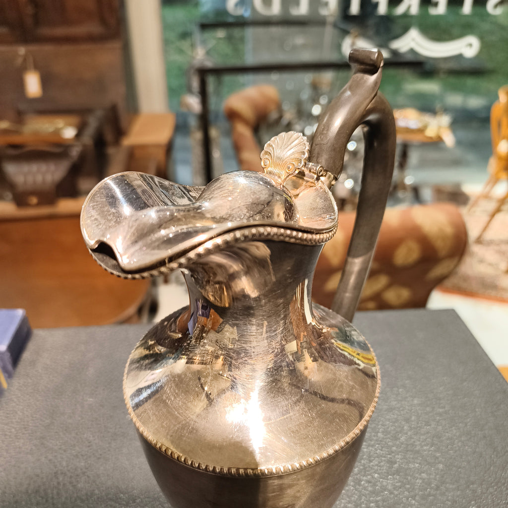 Antique Silver Plated Ewer Pitcher with Beaded Rim & Scroll Handle - EPNS