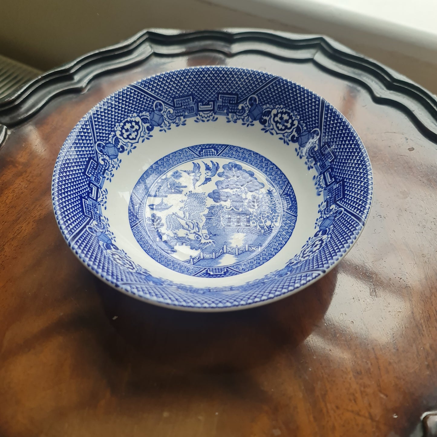 Wood and son vintage blue willow soup bowl- minor crazing on 2 pieces
